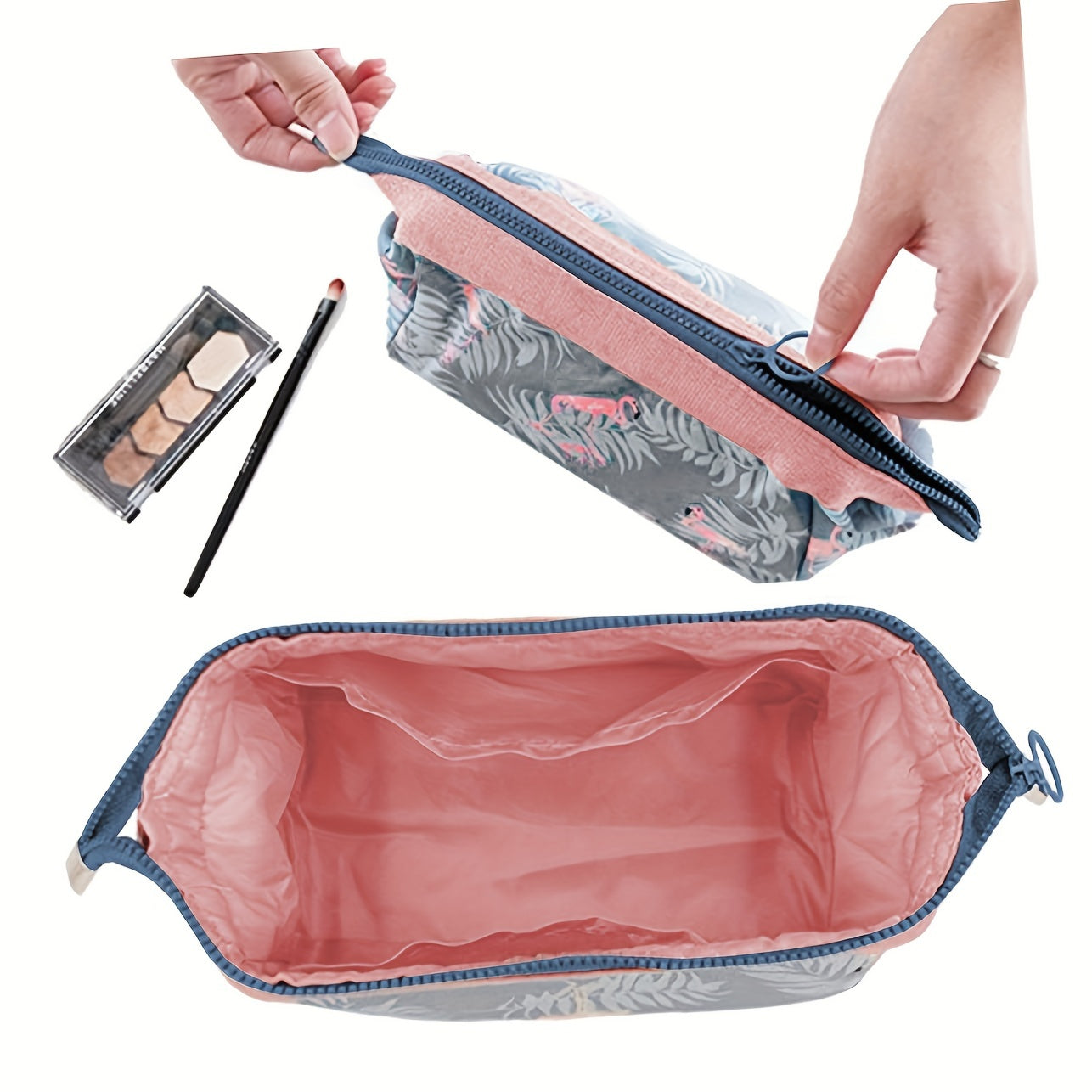 Unisex Polyester Zipper Cosmetic Bag for Travel Makeup and Organizer Blue