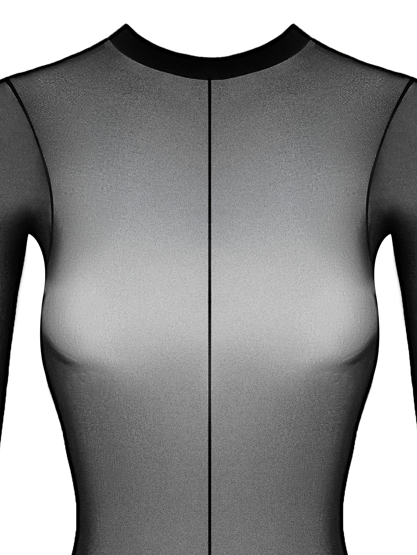 Ayollar uchun yuqori beldagi tarmoq bodi, uzun yenglari bilan, cho'ziluvchan nylon/elastan aralashmasidan tayyorlangan, yaqin kiyim uchun mukammal.