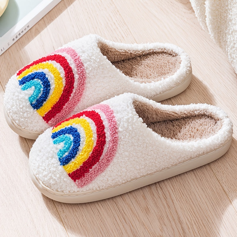 Women's Plush Rainbow Indoor Slippers Warm Cozy House Shoes