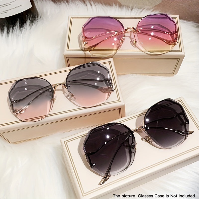Women's Frameless Round Glasses with Gradient Metallic Lenses for Fashion
