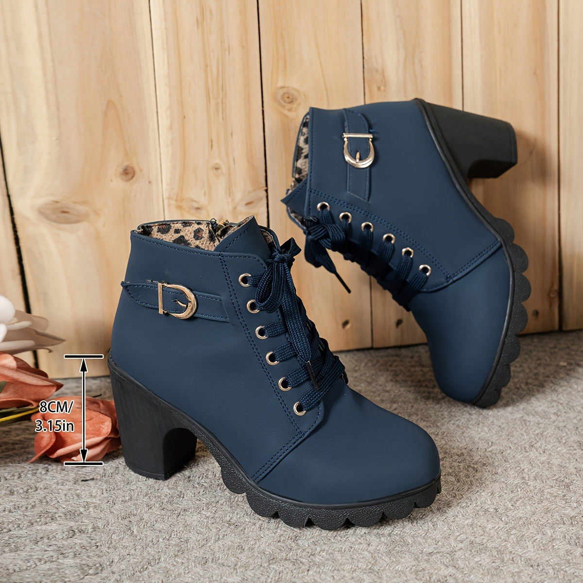 Women's Leather Ankle Boots with Side Zipper and Buckle for All Seasons