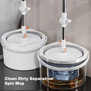 Tozalash odatlaringizni 1 Set Self-Cleaning Spin Mop bilan inqilob qiling! Bu innovatsion White Spinner Flat Rotating Cleaner Turbo Flushing Bucket va 2 Mop Cloths bilan ta'minlangan bo'lib, u yotoqxona, mehmonxona, oshxona va hatto