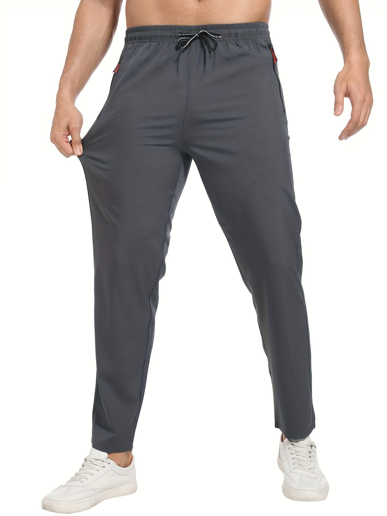 Men's Breathable Quick-Dry Joggers with Zipper Pockets and Drawstring Lightweight Sports Pants