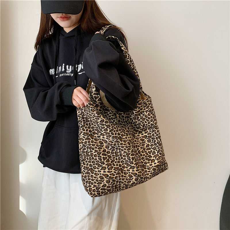 Leopard Print Foldable Shopping Bag Polyester Travel Storage