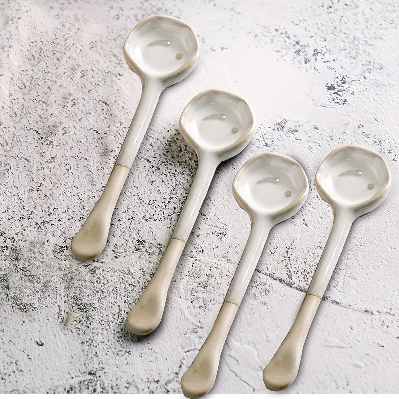 Set of 4 Retro European Ceramic Coffee Spoons Heat-Resistant Stirring Utensils