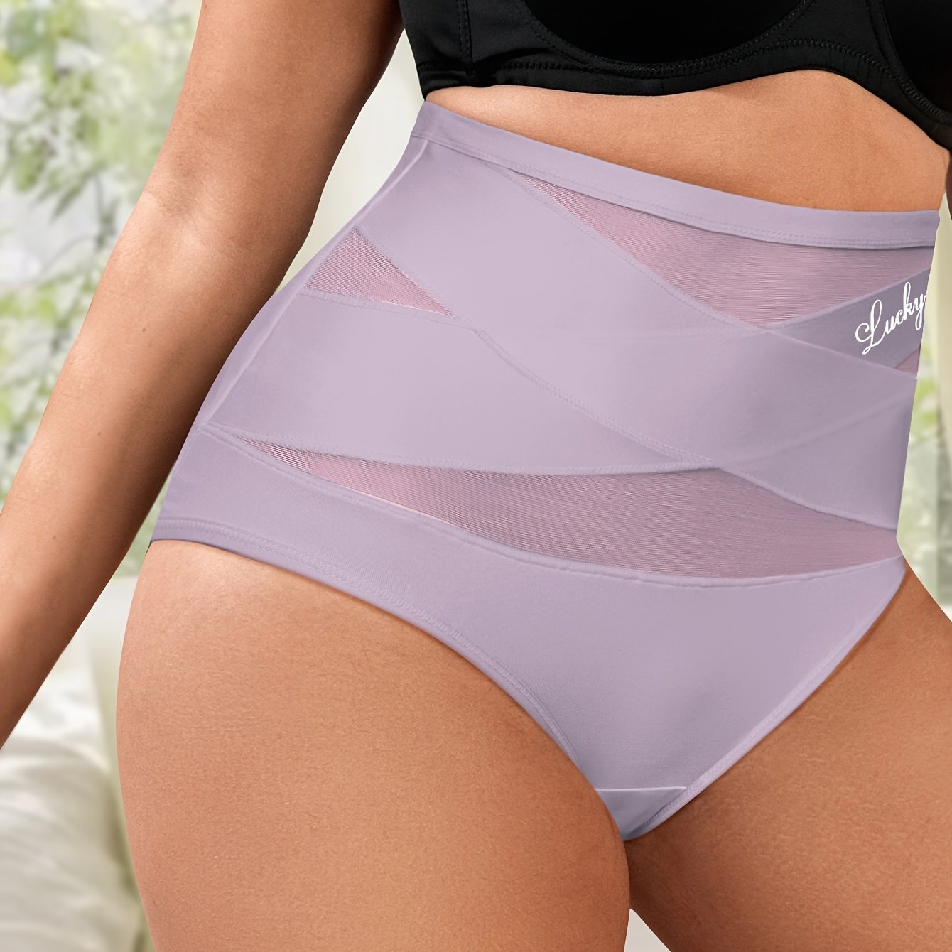 Ropa interior de talla grande de cintura alta para mujer en morado, control de barriga, elevador de glúteos, malla transpirable