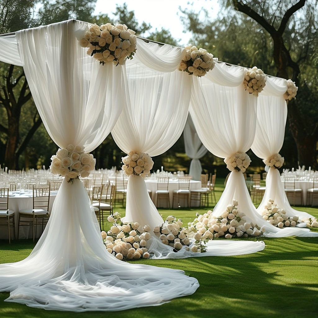 White Chiffon Tulle Curtain for Weddings and Events 19.7ft Long x 236.5ft Wide Sheer Polyester