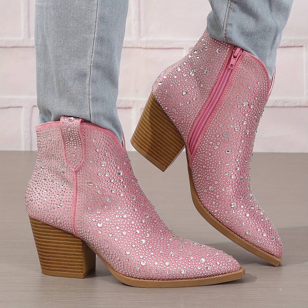 Women’s Faux Leather Chunky Heel Ankle Boots with Zipper Fall Shoes