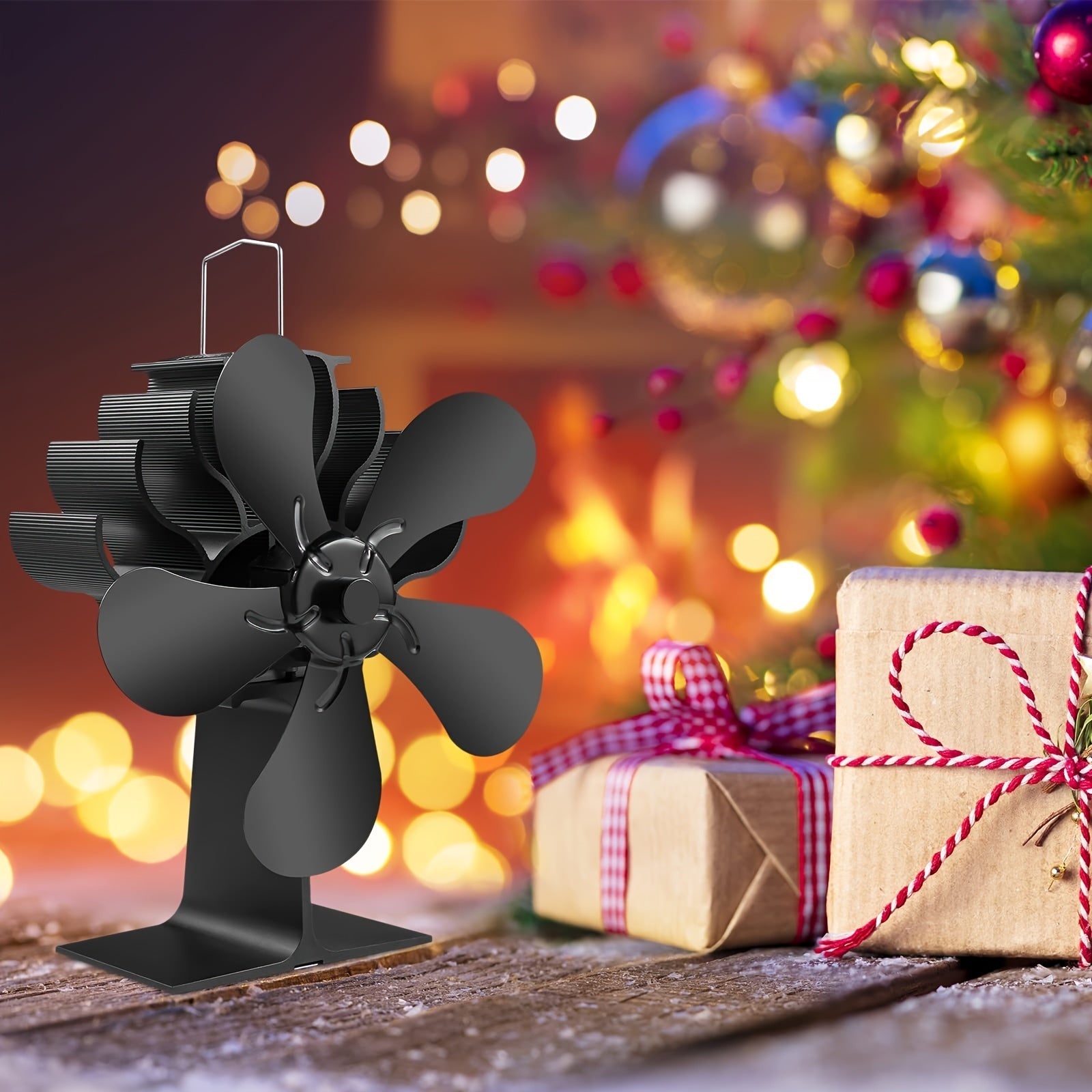 Portable 5-Blade Wood Stove Fan Heat Powered No Electricity Heating Cooling Gift