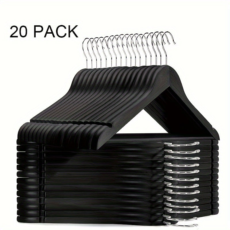 Set of 20 Non-Slip Wooden Clothes Hangers with Grooves for Wardrobes and Storage