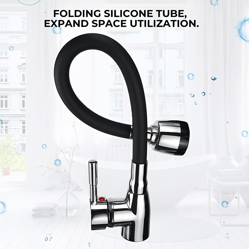 Zinc Alloy Kitchen Faucet with 360° Rotating Handle Chrome Finish Deck Mount Ceramic Valve