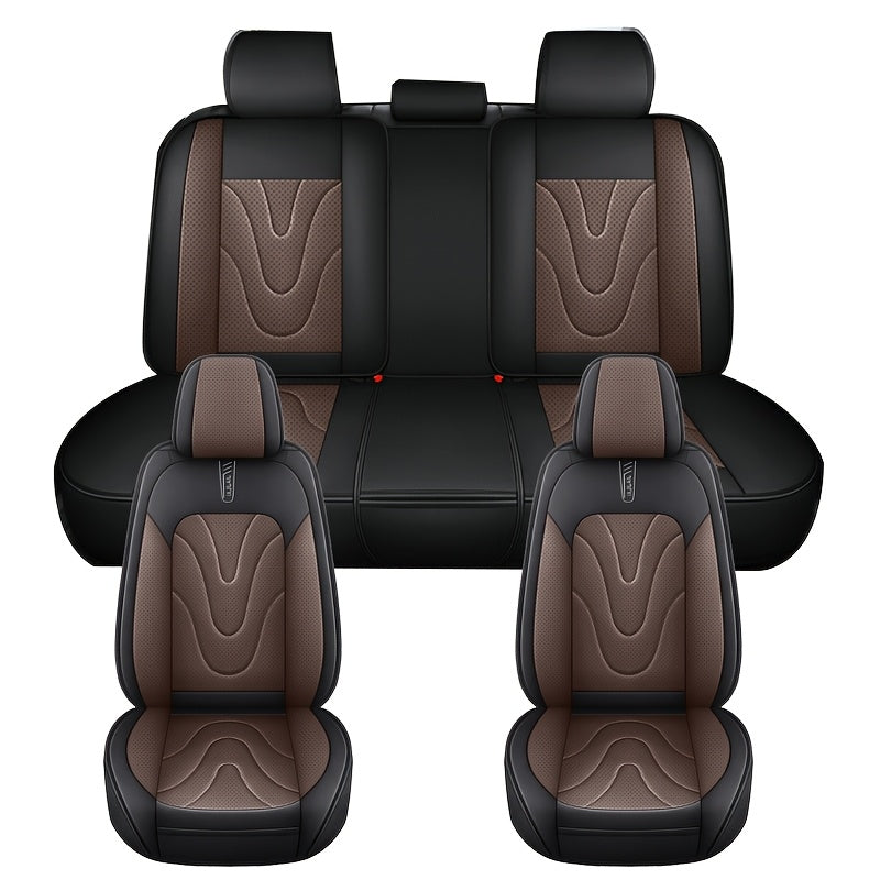 Fundas de asientos de coche de cuero sintético de cinco plazas, durabilidad en todas las estaciones, cobertura completa