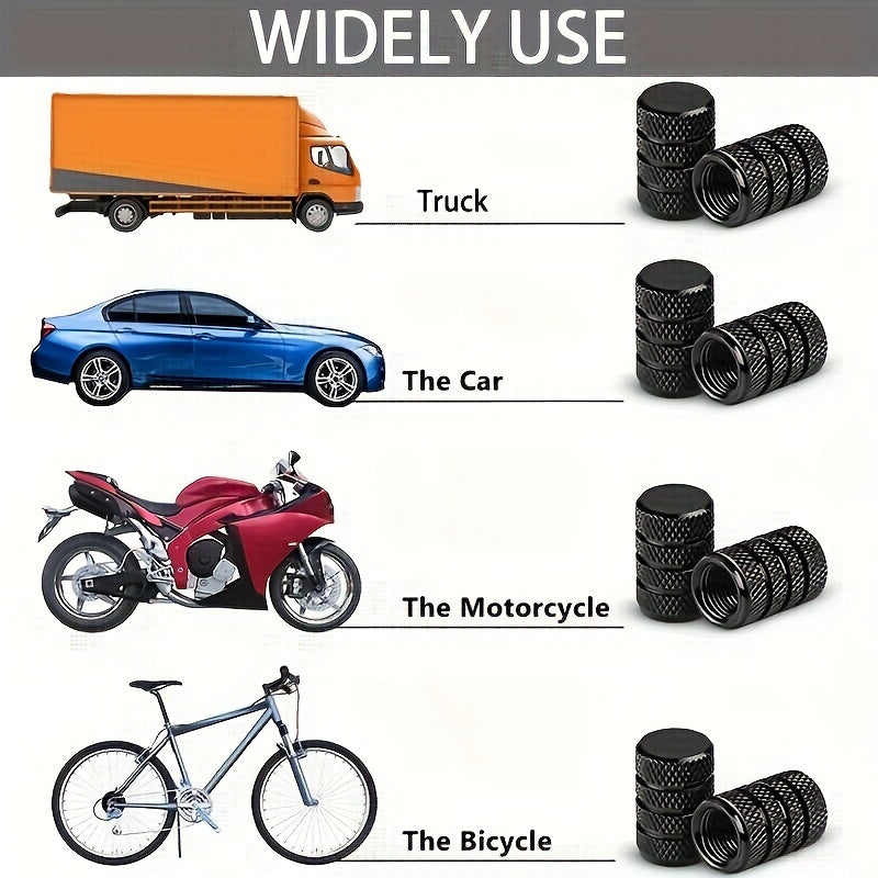 Juego de 4 tapas de válvula de aluminio resistentes a la corrosión para coches, camiones, motocicletas y bicicletas