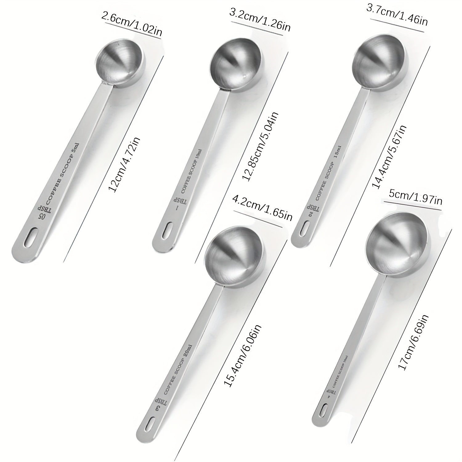 Stainless Steel Coffee Scoops Set with Multiple Measurements for Ground Coffee Tea and Powders