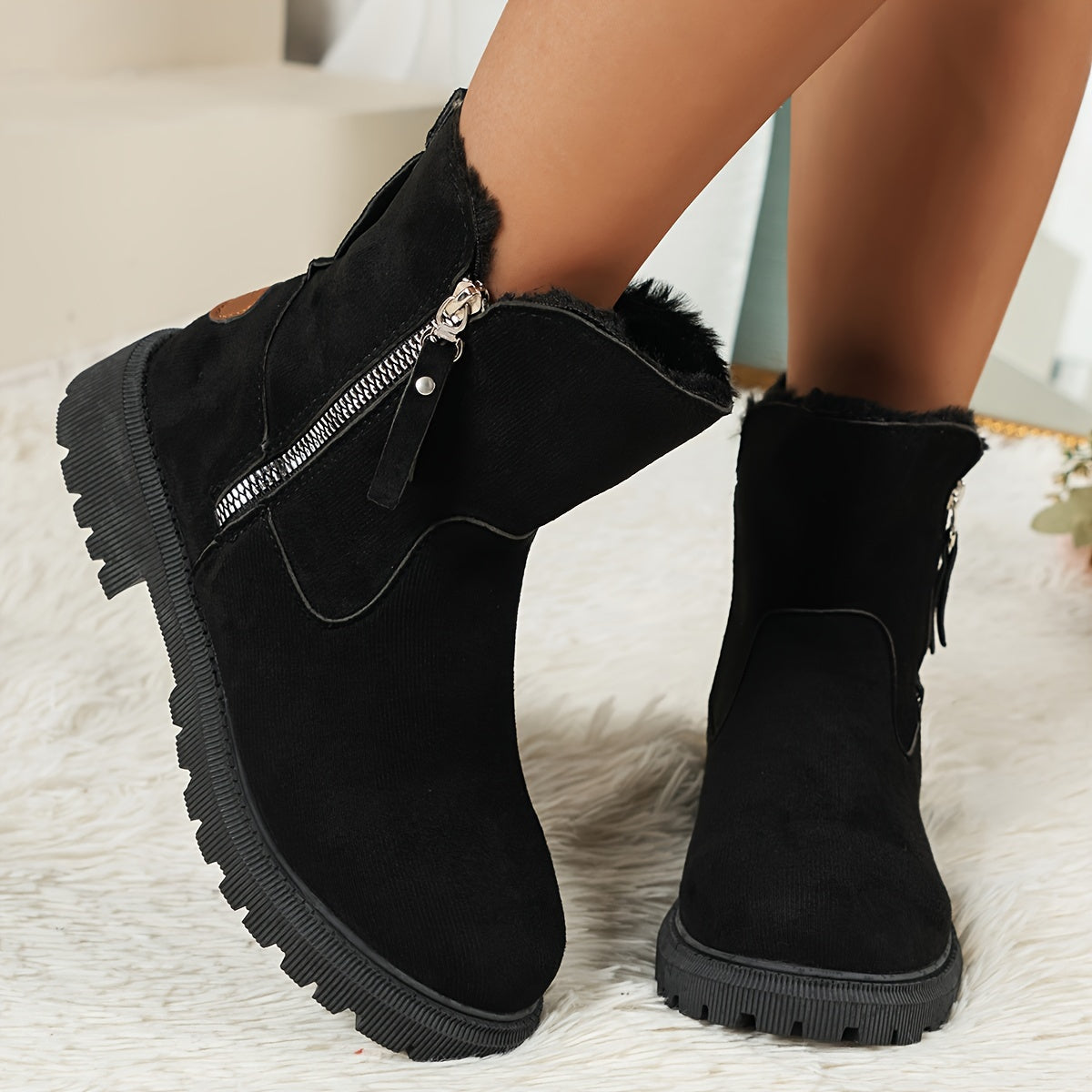 Women’s Fleece-Lined Snow Boots Rubber Sole Winter Ankle Booties