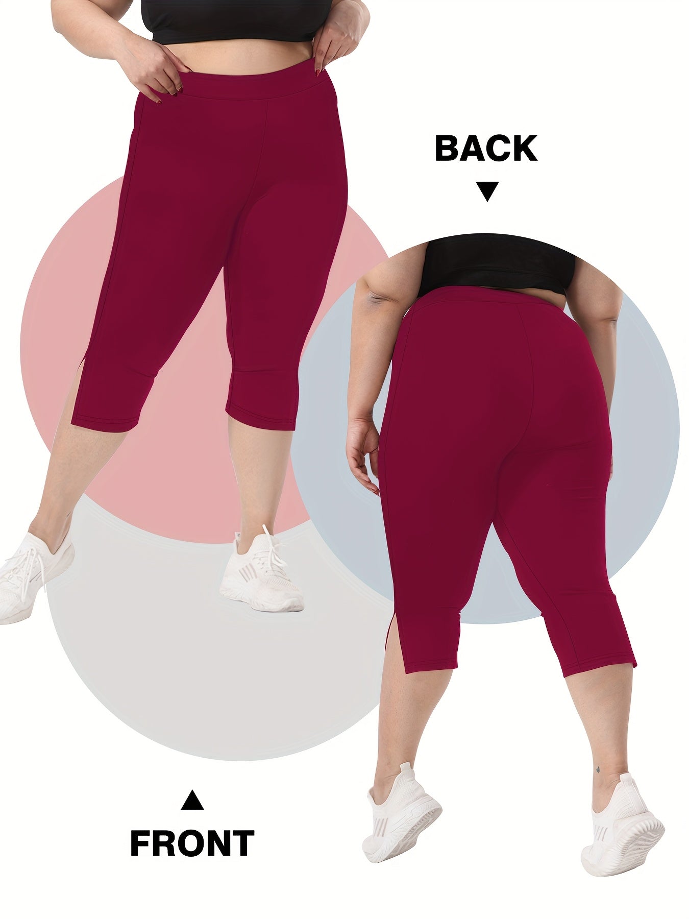 Women's Plus Size Flat-Waist Yoga Pants 7-Inch Leggings for Workout Running