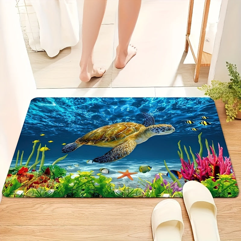 Soft Non-Slip Bath Rug with Sea Turtle Pattern Absorbent Bathroom Carpet