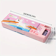 Kids Pencil Case with Calculator and Desk Organizer Pink Purple Design