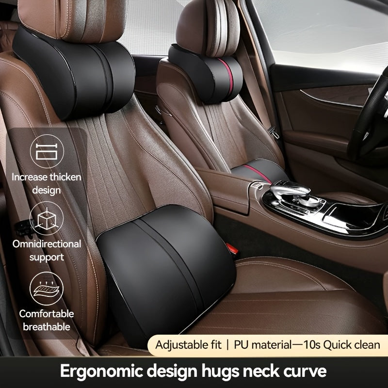 Car Headrest Pillow Black with Red Stitching Memory Foam Cushion Ergonomic