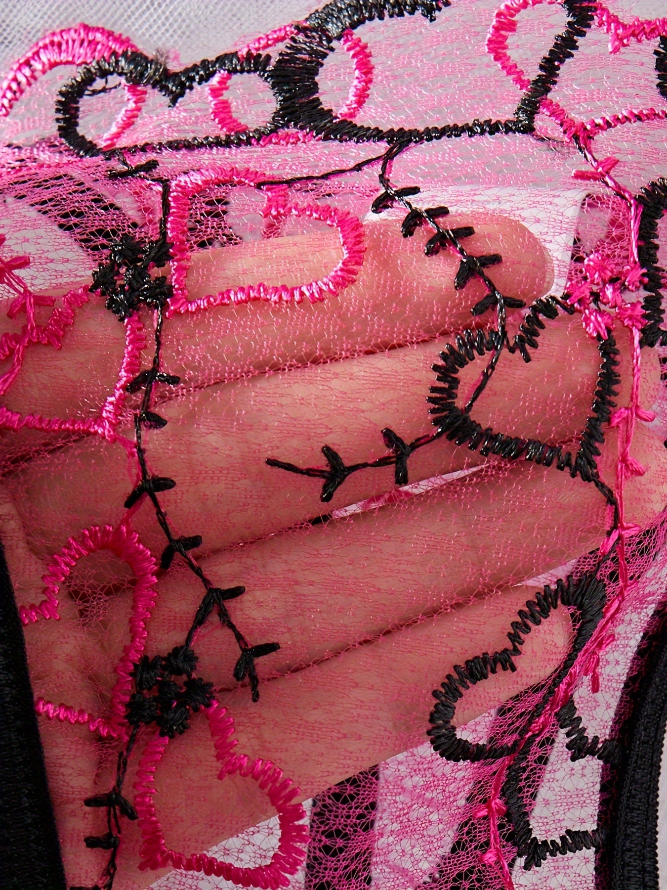 Women's Heart Pattern Lingerie Set with Thin Shoulder Straps Bra and Panties