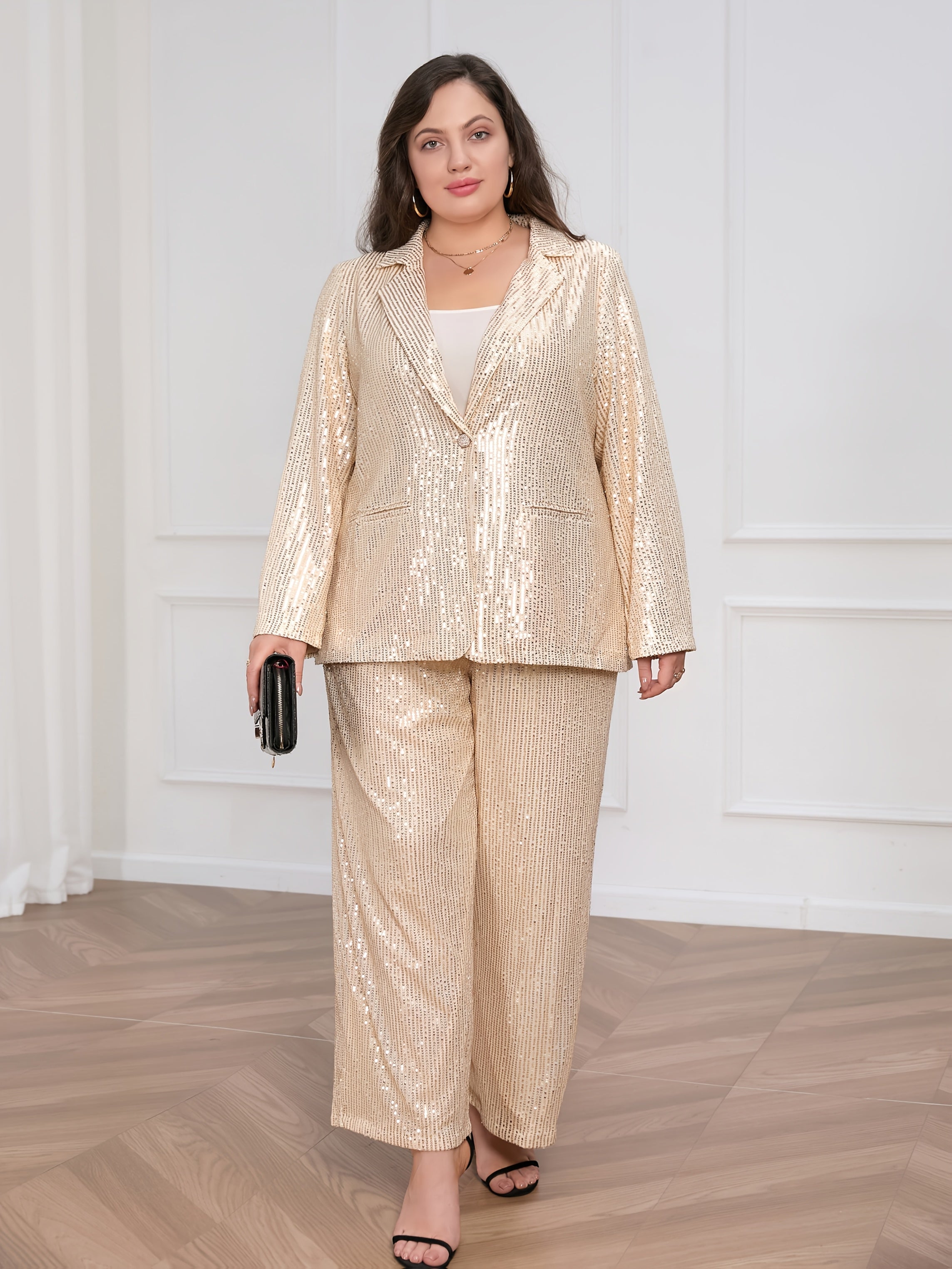 Women's Sequined Long Sleeve Suit Set for Parties and Events