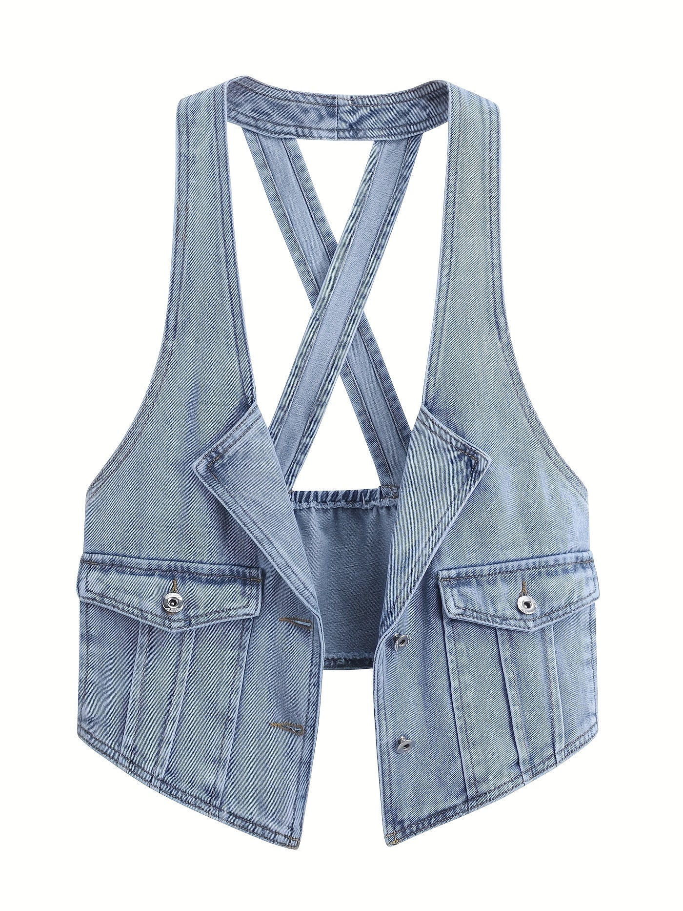 Chaleco de mezclilla para mujer, corto, sin mangas, lavado azul, casual, primavera y verano
