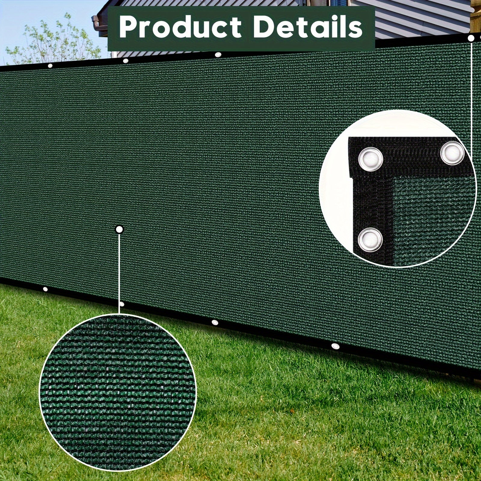 Heavy Duty Green Plastic Privacy Fence Screen Mesh with Brass Grommets and Straps for Gardens Yards Pools