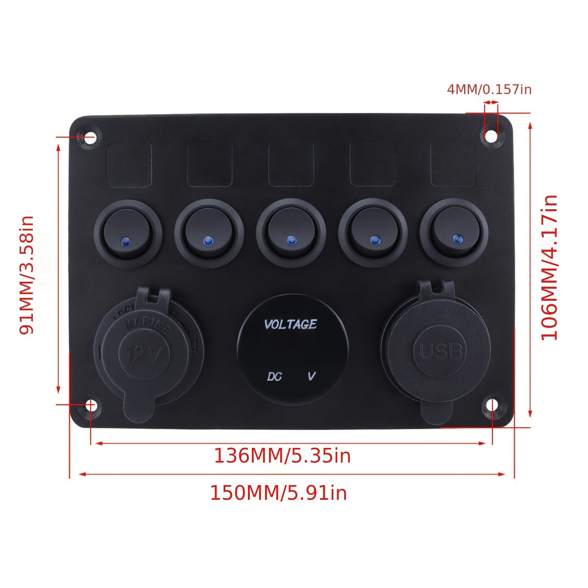 5 Sets Rocker Switch Panels with USB and Volt Meter for RVs Boats Trucks