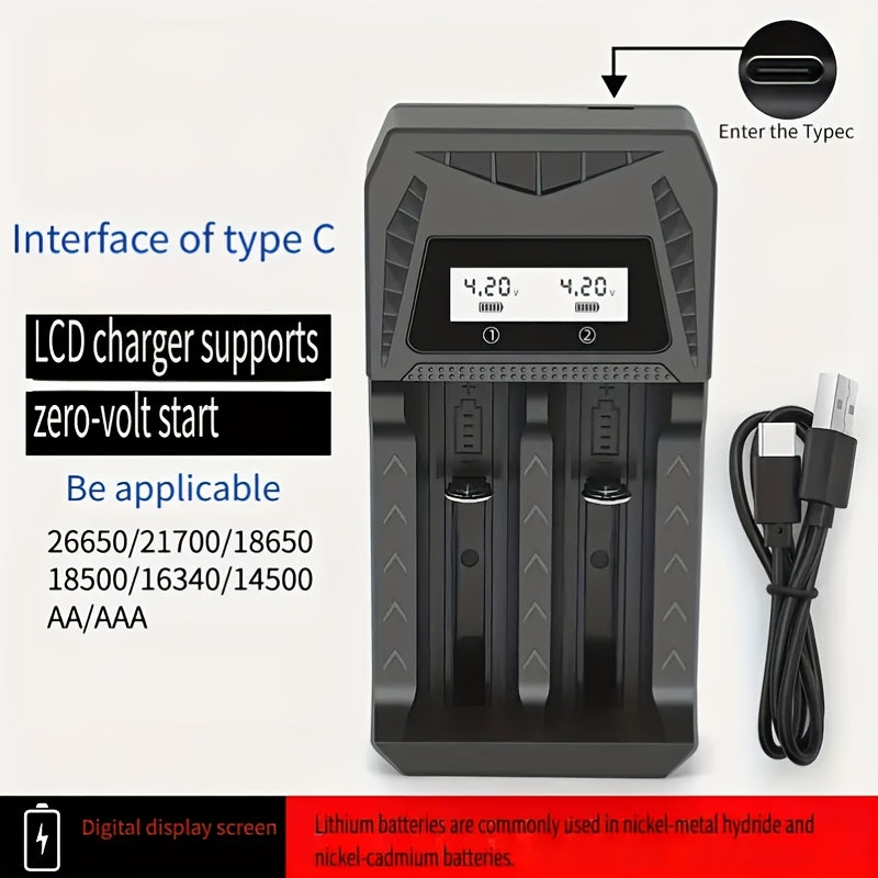 Universal USB Lithium Battery Charger for 26650 21700 18650 14500 Batteries with Voltage Display