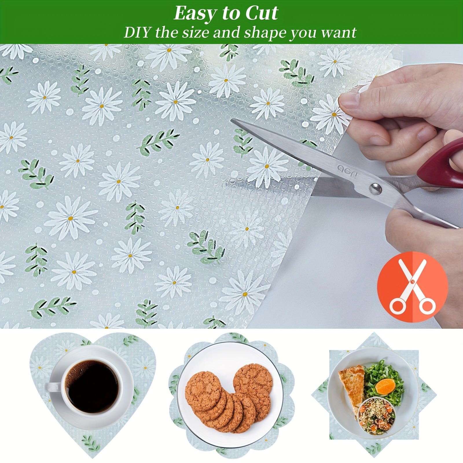 Daisy Pattern Waterproof Oil Stain Resistant Shelf Liner for Kitchen Cabinets Drawers