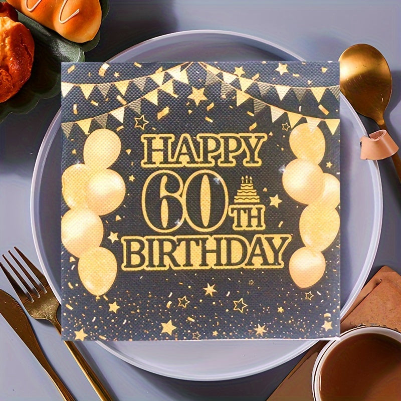 60th Birthday Party Supplies Set 20 Paper Plates 20 Paper Towels Tablecloth