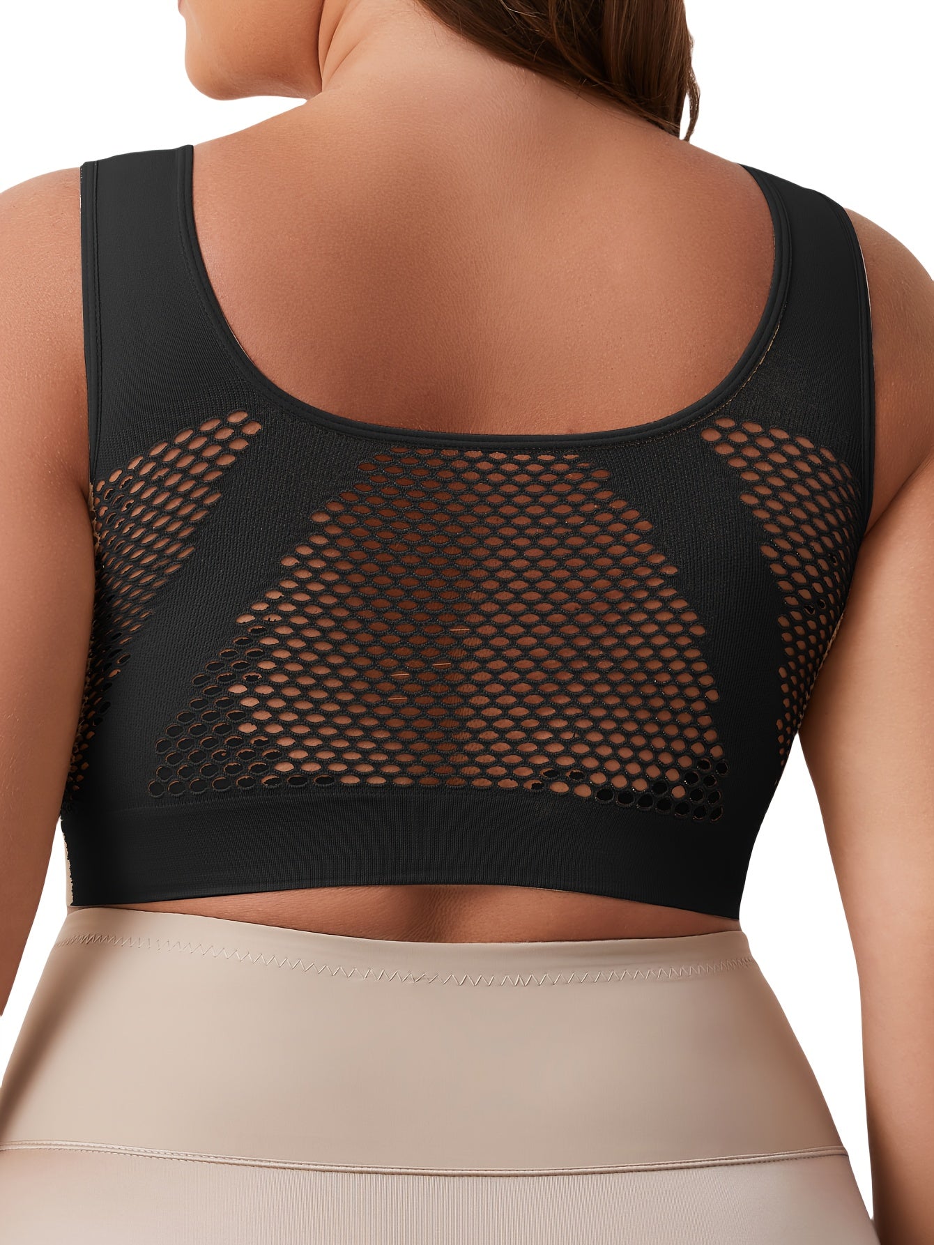 Women's Plus Size Sports Bra Breathable Mesh Black Gym Workout