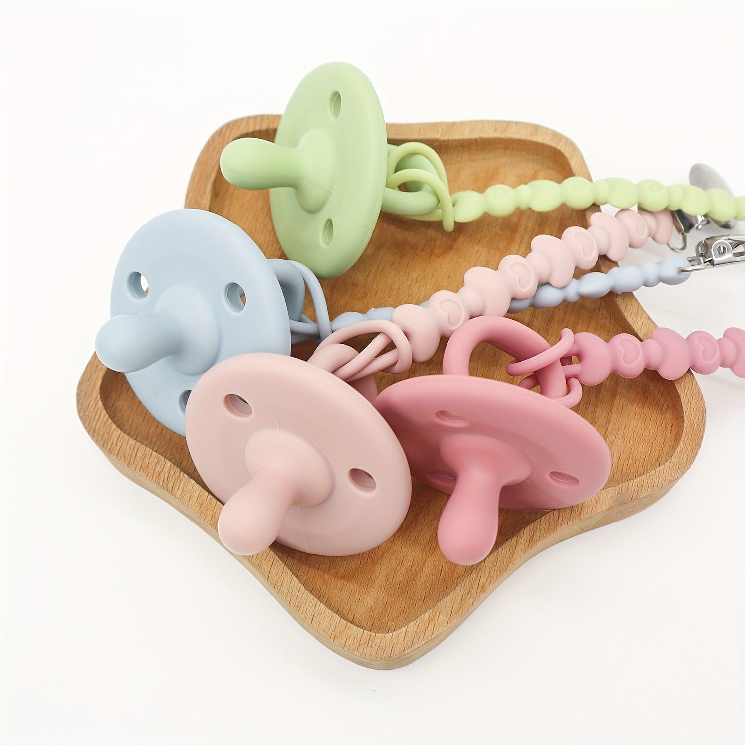 Baby Silicone Pacifiers Bundle of 2 with Pacifier Chains Food Grade Safe for Newborns