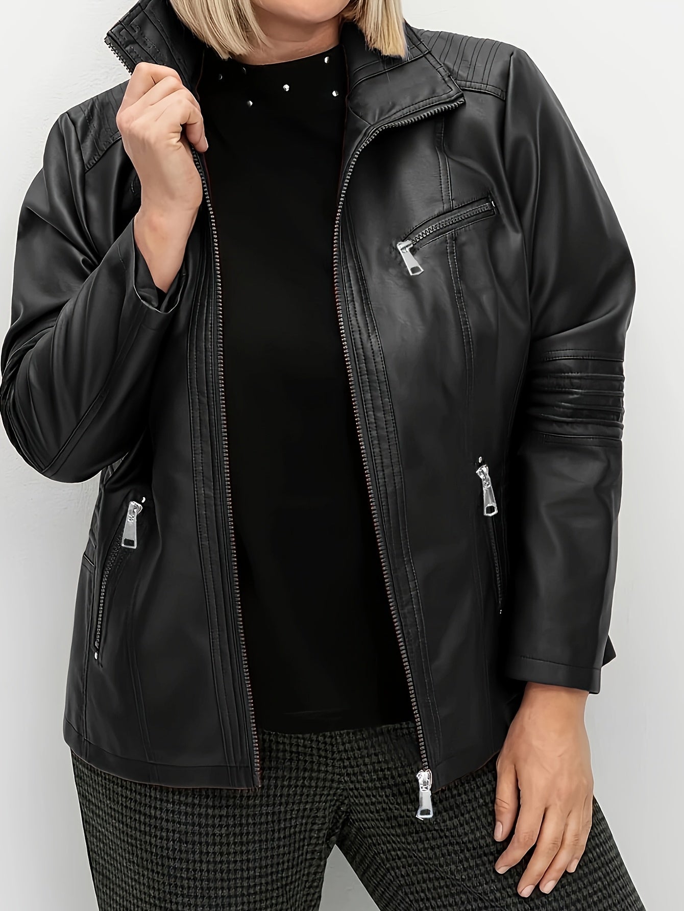 Women's Lightweight Beige Polyester Jacket with Zip-Up Front Pockets and Lapel Collar for Spring Fall Casual Wear