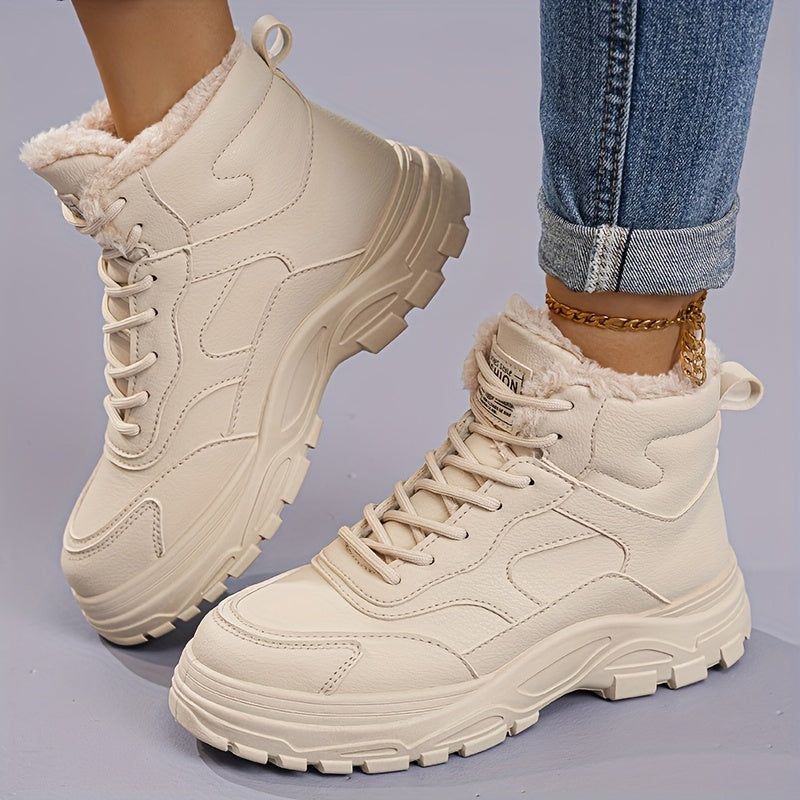 Женские зимние сапоги с флисовой подкладкой, теплые утепленные снегоступы, белые