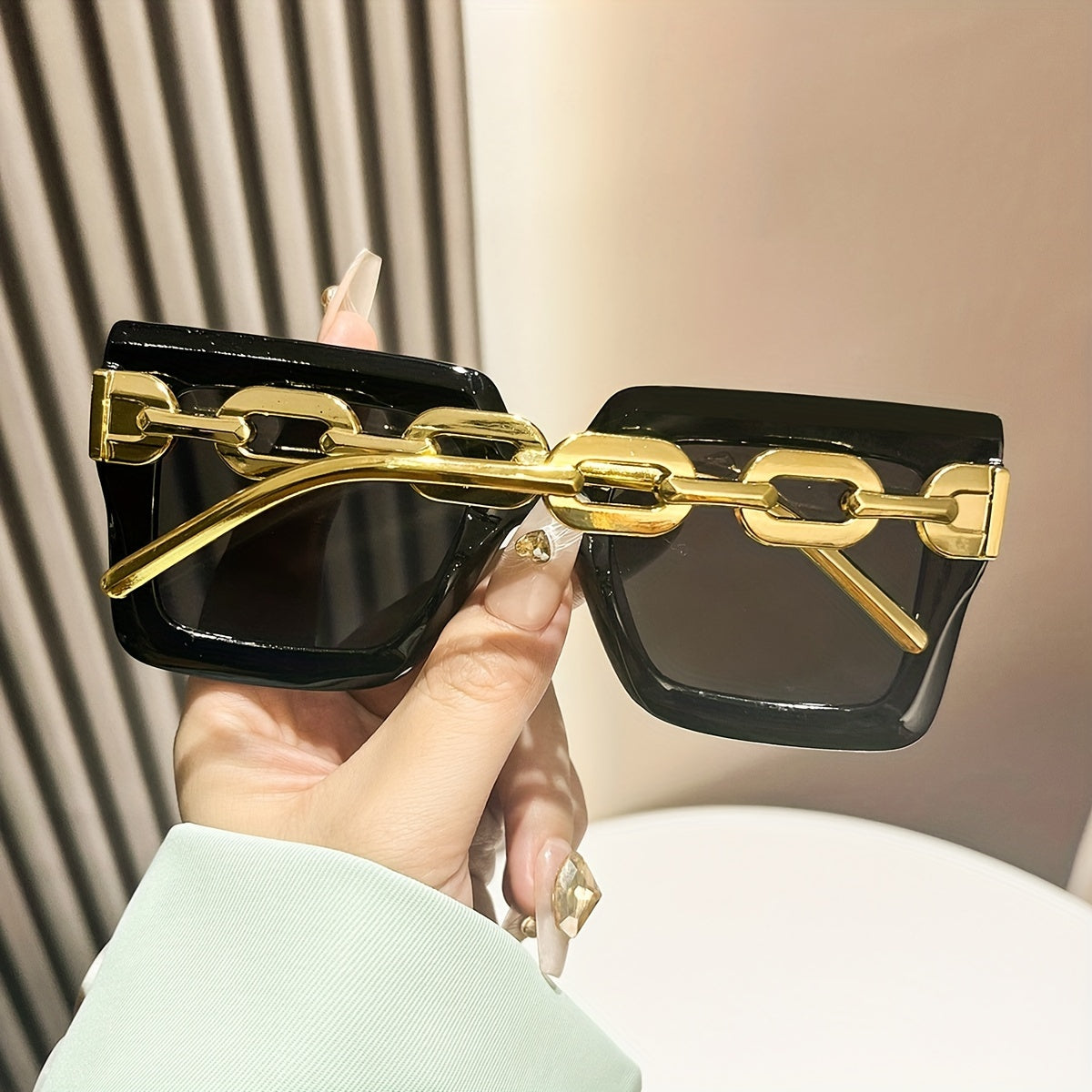 Women's Square Large Frame Glasses with Metal Chain Multicolor