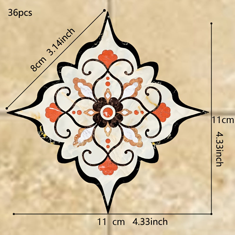 Set of 36 Waterproof Bohemian Tile Stickers for Floors, Self-Adhesive, 11cm Square