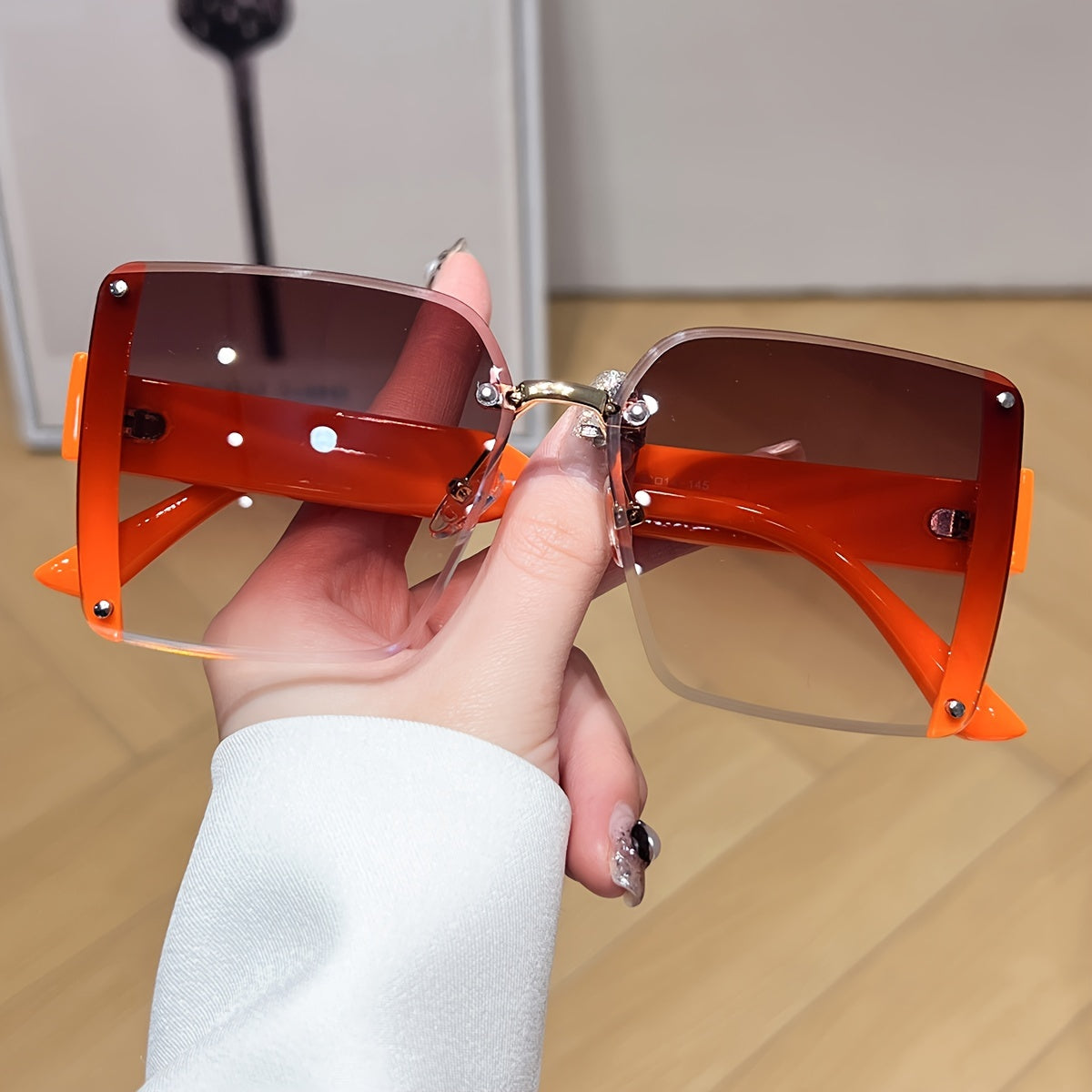 Gafas de moda cuadradas sin marco con degradado oversized para viajes, fiestas y vacaciones