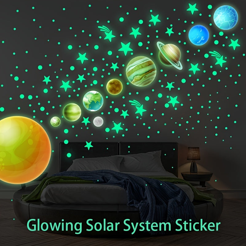 Fluorescent Wall Sticker for Kids Room Dormitory Solar System Galaxy Decor
