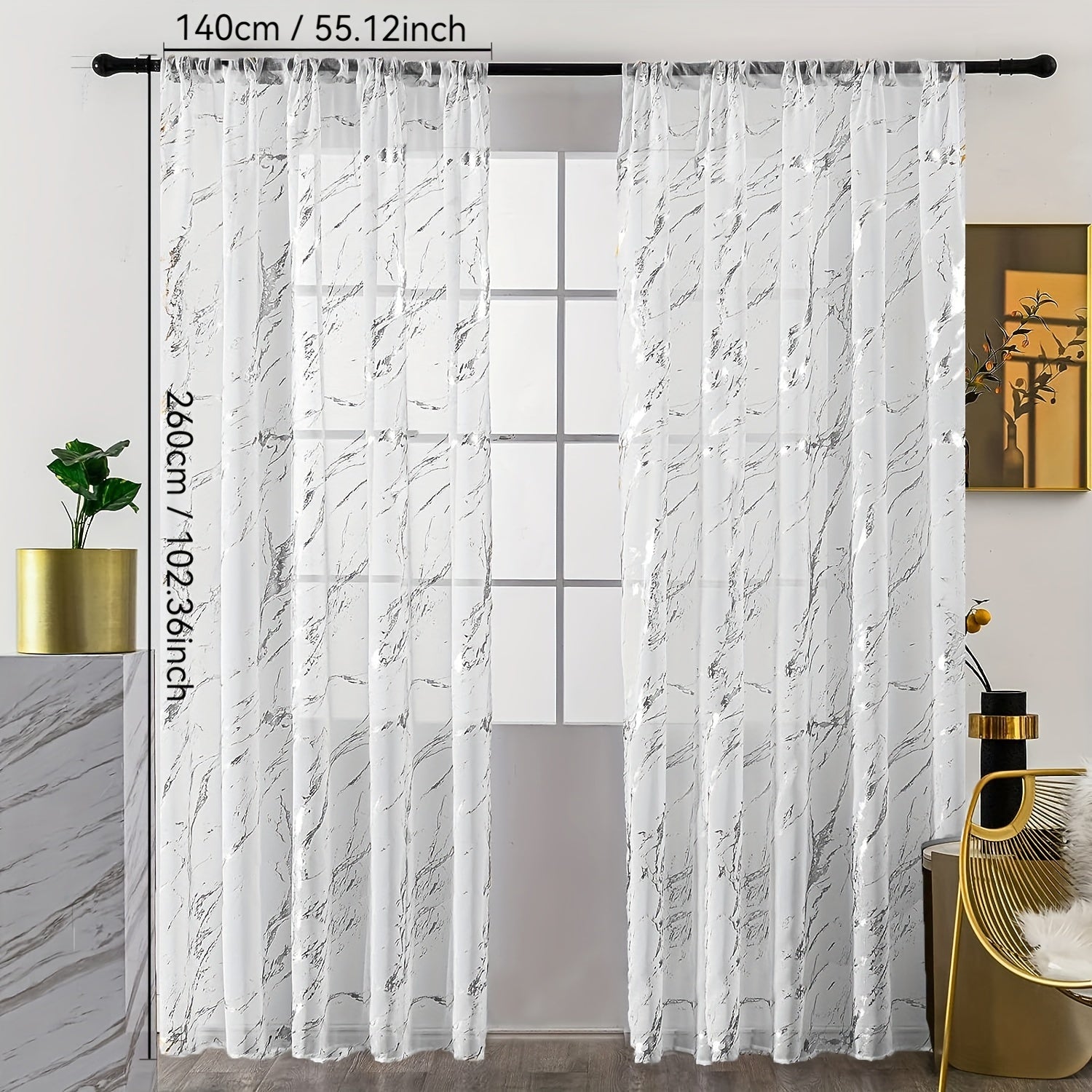 Sheer Curtains with Marble Pattern for Living Room Bedroom Office Windows