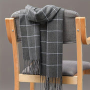 Men's Imitation Cashmere Scarf with Tassel Detail in Plaid Pattern for Fall Winter