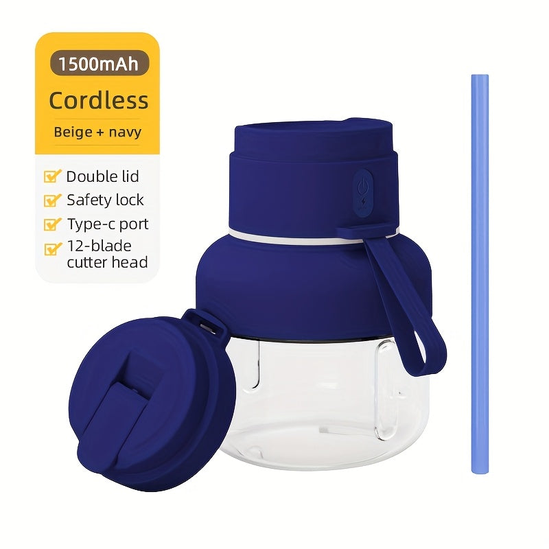 Portable Juicer 850ml Blender USB Rechargeable Sports Cup with Straw and Twelve-Blade