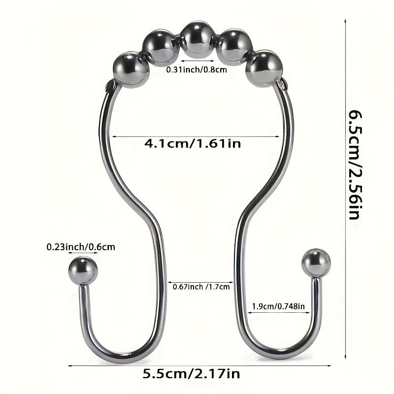 12 dona zanglamaydigan po'latdan yasalgan dush qopqog'i uchun ganchlar, ikki quloqli dizayn, oson o'rnatish, chidamli, hammom uchun