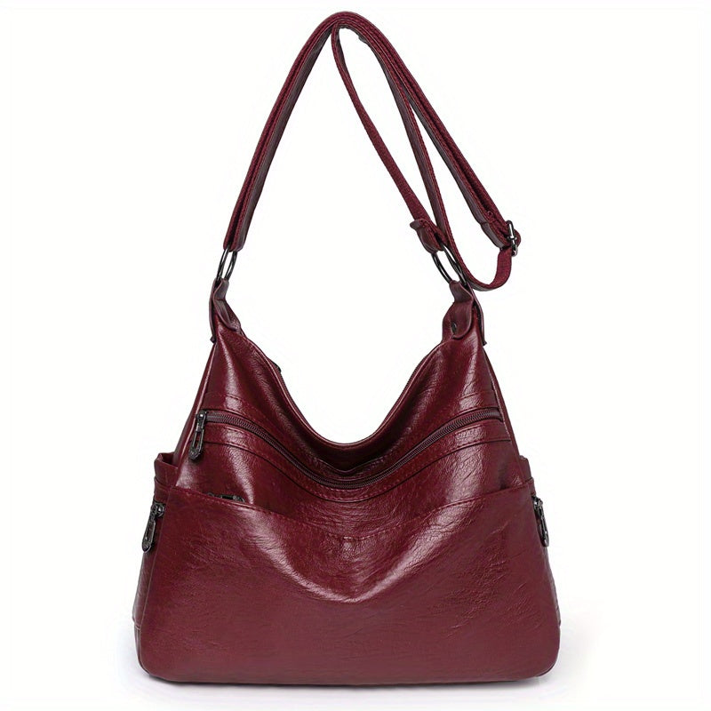 Solid Color Crossbody Bag with Large Capacity Zipper Adjustable Strap for Women