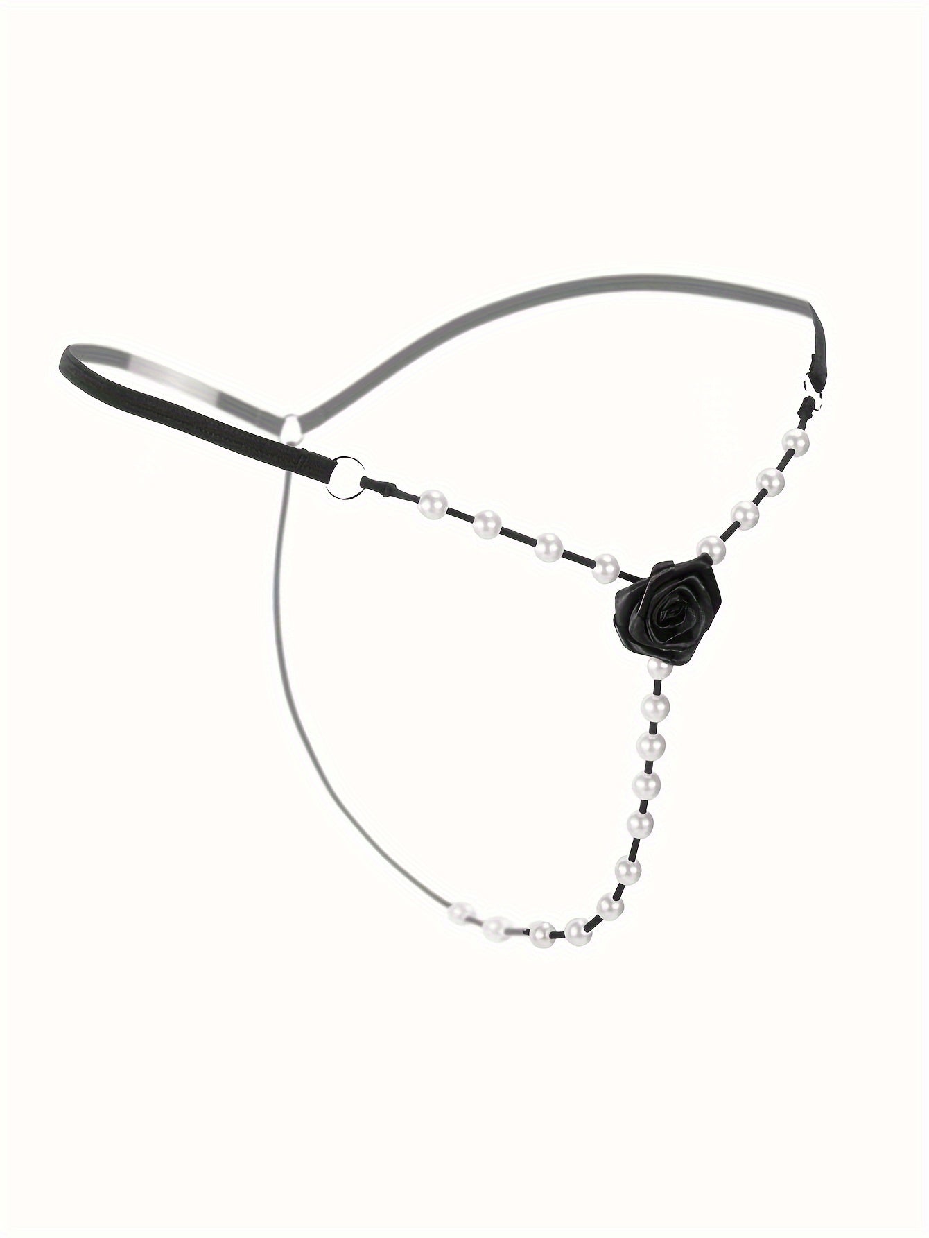 Women's Floral Patch Thongs with Faux Pearl Embellishments Low Waist Open Crotch Lingerie