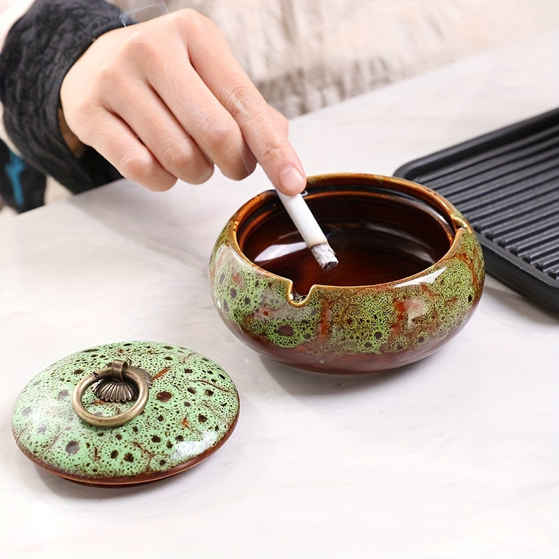 Ceramic Ashtray With Lid Indoor Outdoor Office Living Room Tabletop Smoking Accessory