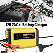 Avtomobil akkumulyatori uchun 12V 2A to'liq avtomatik LCD displey bilan quvvatlantiruvchi qurilma, qo'rg'oshin kislota AGM GEL batareyalar uchun
