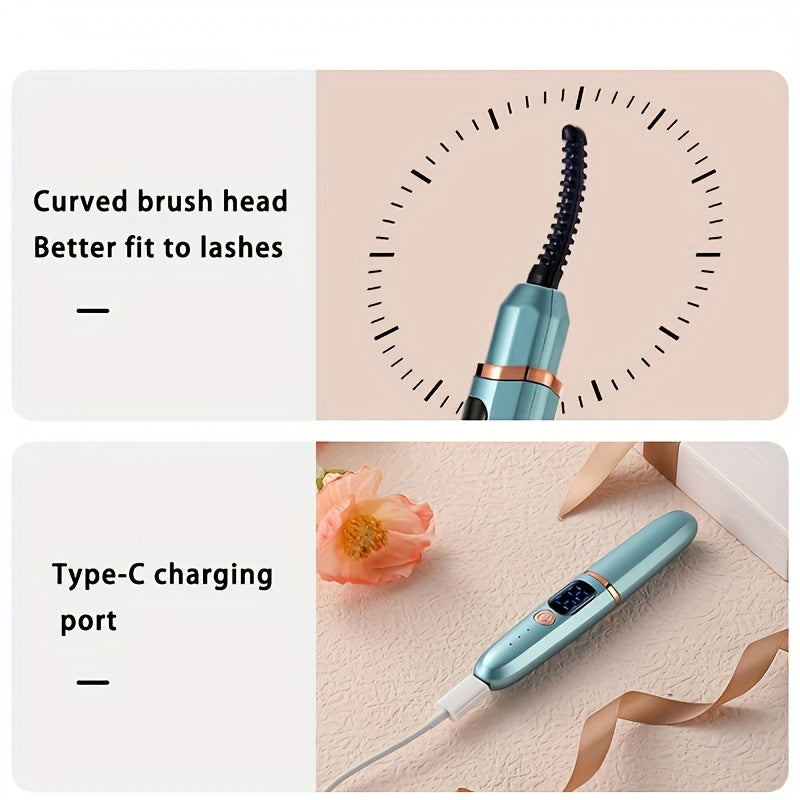 Rechargeable Heated Eyelash Curler with Digital Display USB Charging Long-Lasting Curls Portable Makeup Tool
