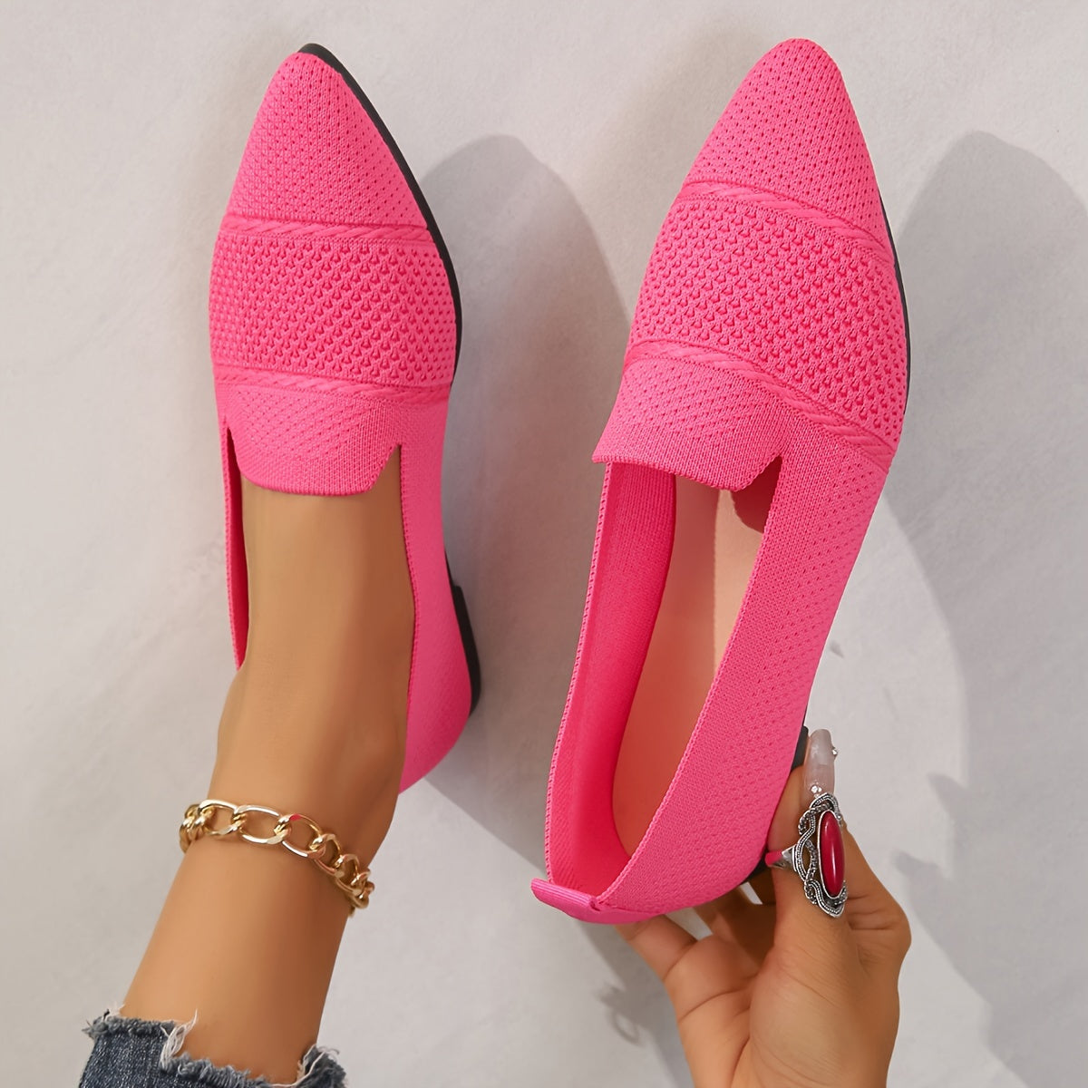 Women's Knit Flat Shoes Breathable Slip-On Comfortable Toe Shoes