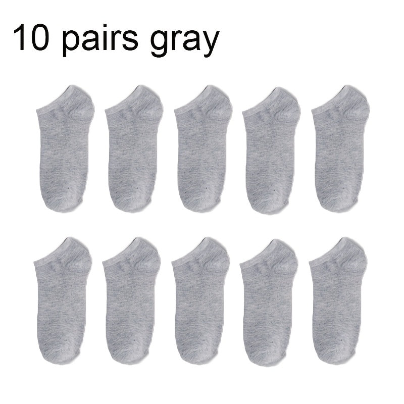 Men's Summer Invisible Boat Socks 10 Pairs Moisture-Wicking Odor-Resistant Thin Sports Black White Gray